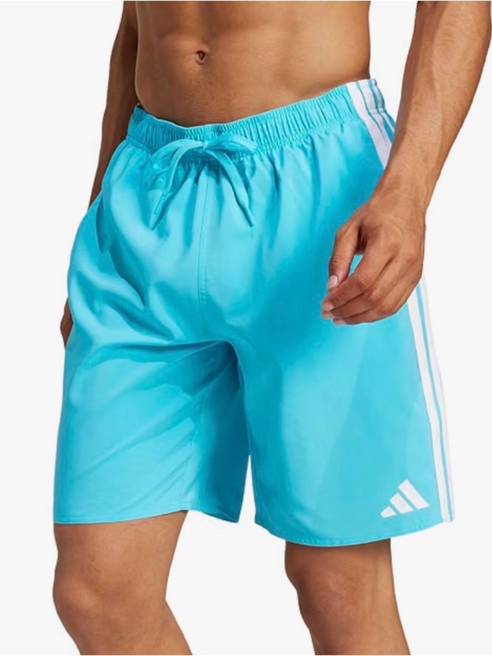 adidas Men's 3-Stripes 8-Inch Swim Shorts in Lucid Cyan/White NWT